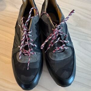 Moncler Black and Gray Camouflage Sneakers with Red Accents